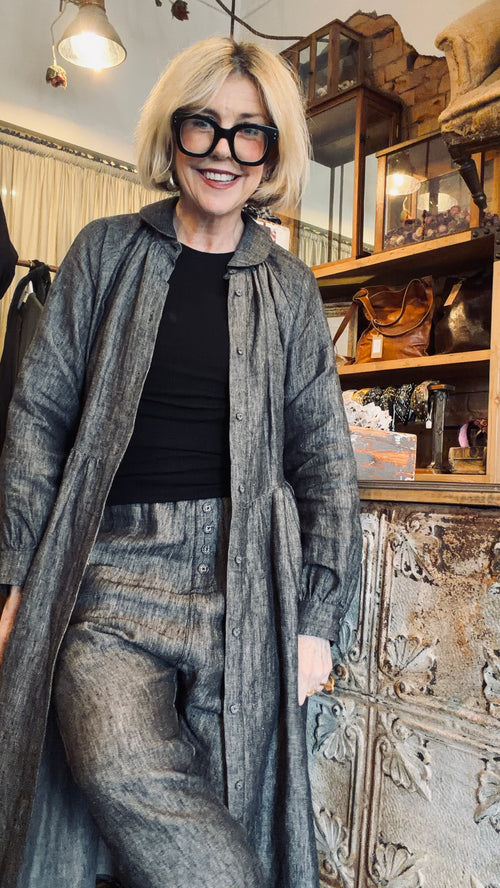 Eva’s Sunday - Maebry - Linen Duster Coat Jacket - Black Denim