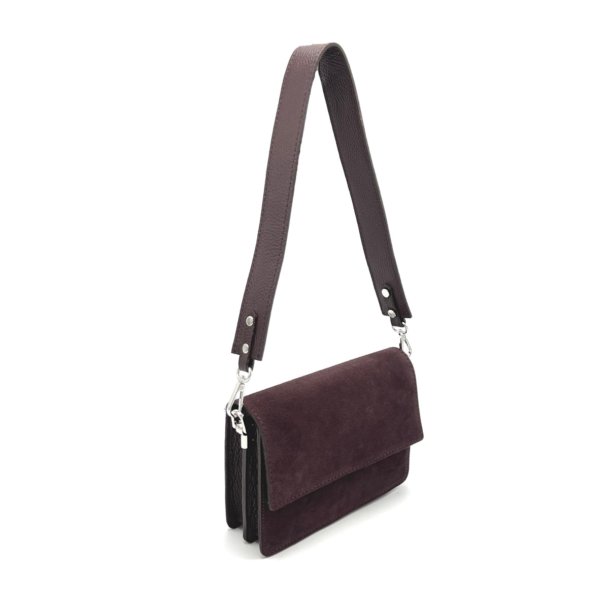 Suede Leather Shoulder Bag Made in Italy - Taupe