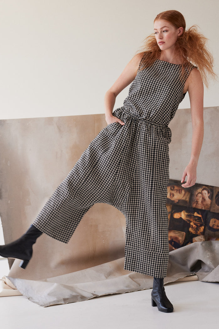 Eva’s Sunday - Ginza - Drop Crotch Pant -  Black Gingham