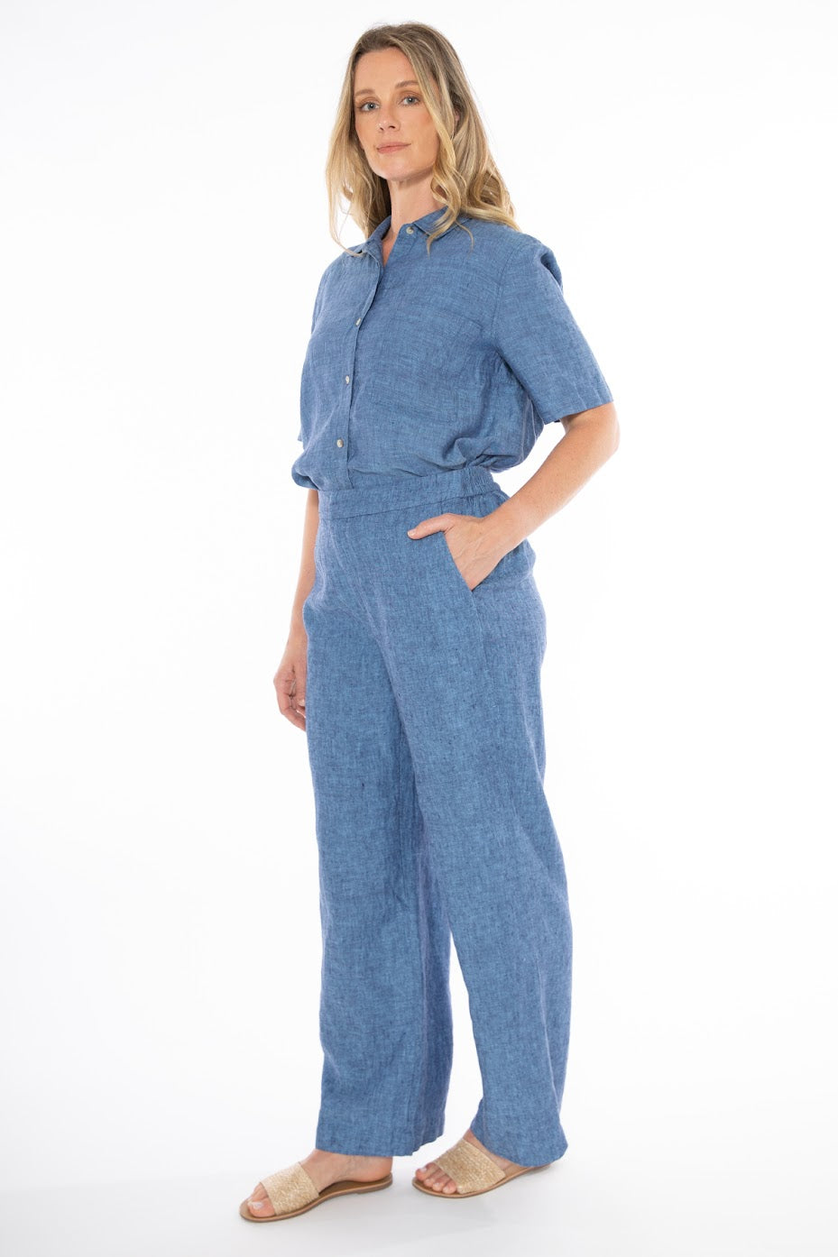 JUMP Clothing Fly Front Linen Pant - Chambray