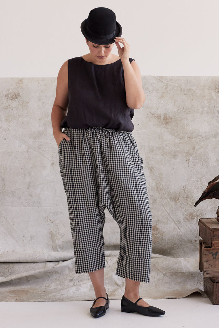 Eva’s Sunday - Ginza - Drop Crotch Pant -  Black Gingham