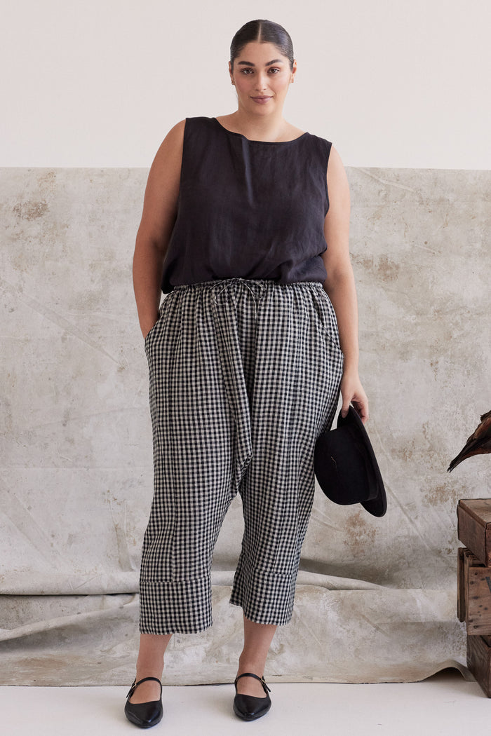 Eva’s Sunday - Ginza - Drop Crotch Pant -  Black Gingham