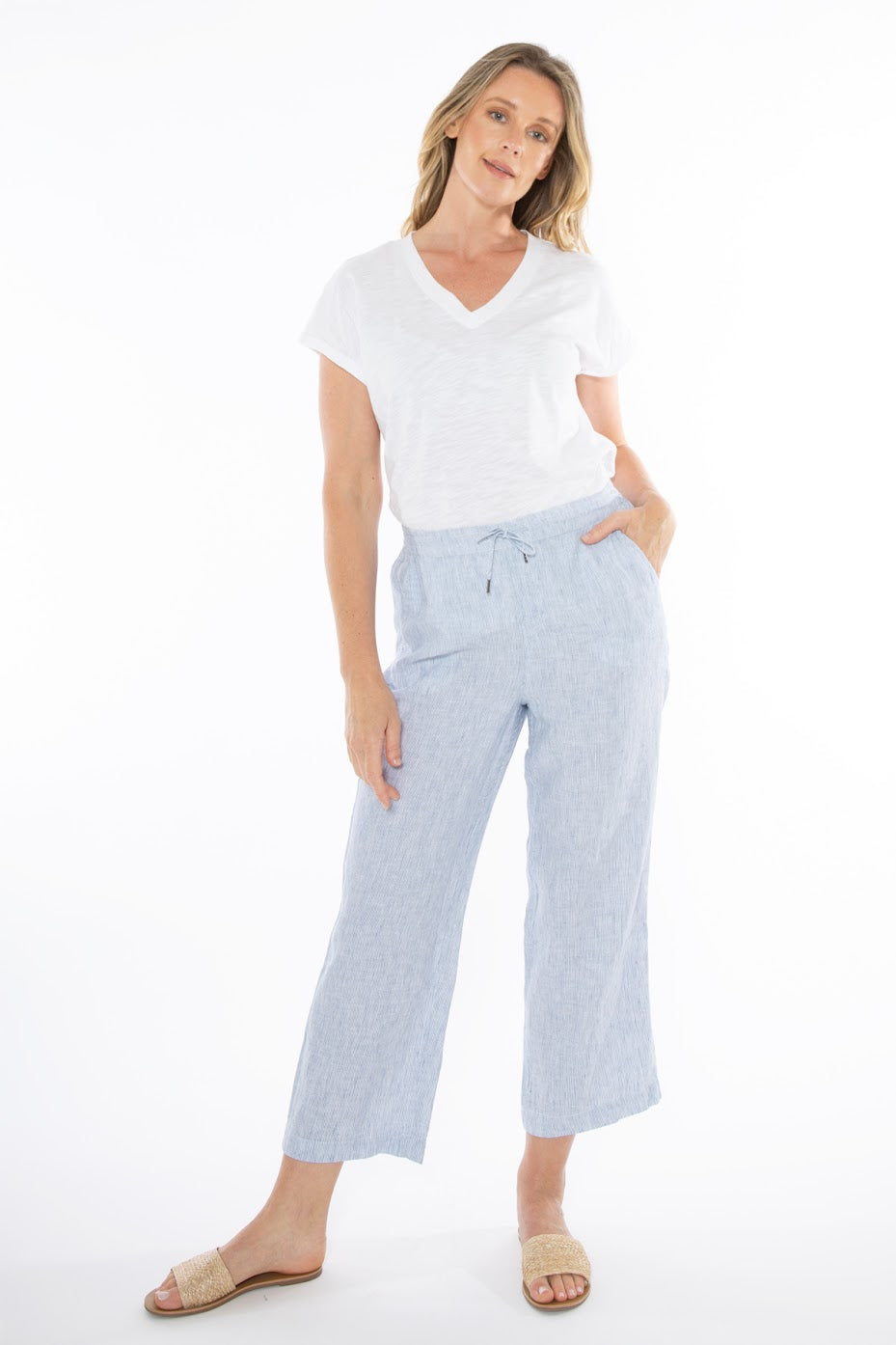 JUMP Clothing Core Stripe Linen Pants - Denim