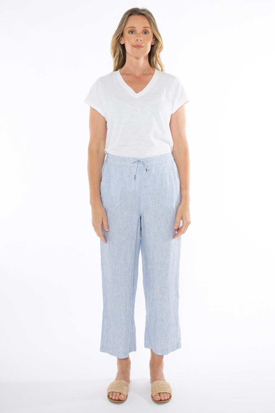 JUMP Clothing Core Stripe Linen Pants - Denim