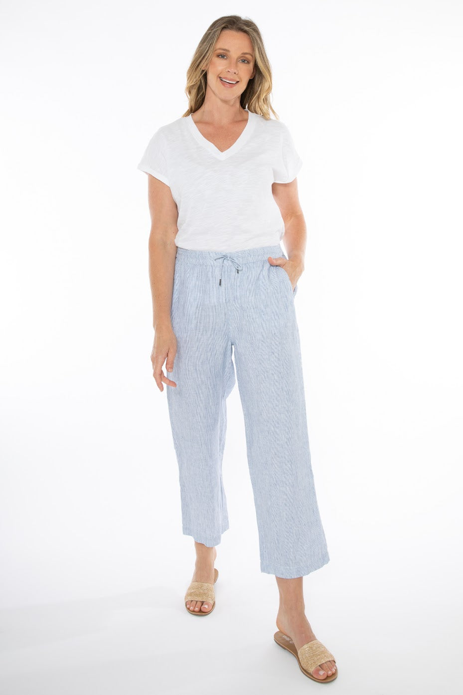 JUMP Clothing Core Stripe Linen Pants - Denim