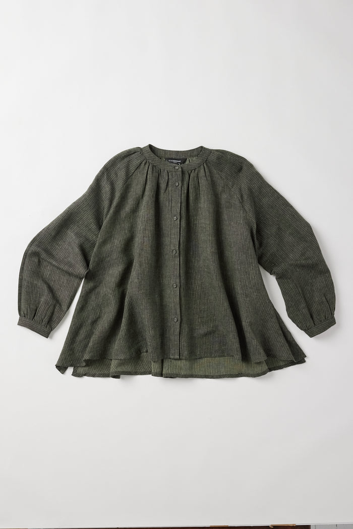 Eva’s Sunday - Vento - Long Sleeve Linen Shirt - Olive Stripe