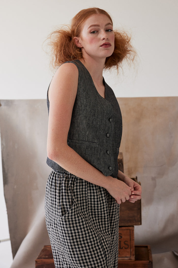 Eva’s Sunday - Winston Linen Waistcoat - Black Denim