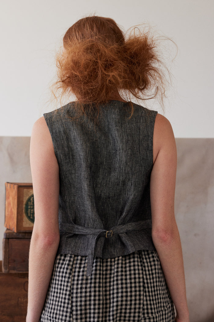 Eva’s Sunday - Winston Linen Waistcoat - Black Denim