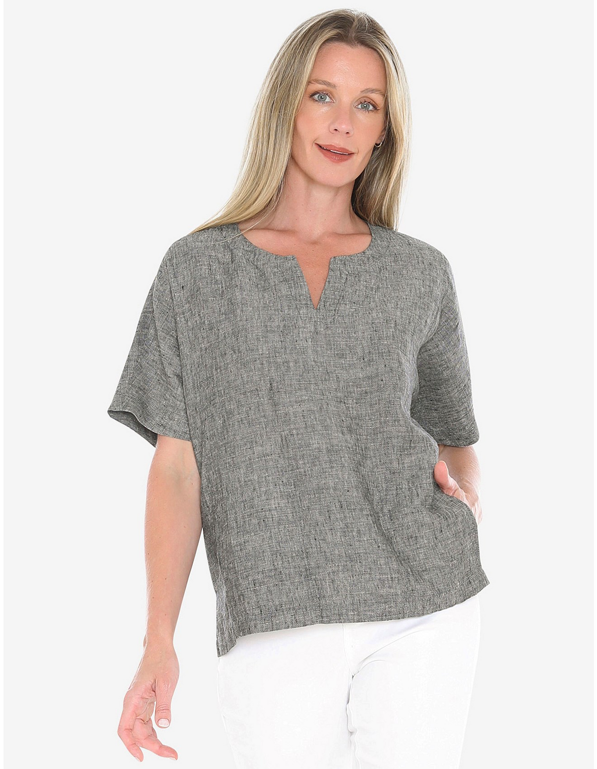 JUMP Clothing - 2 Pocket Linen Top - Blackstone