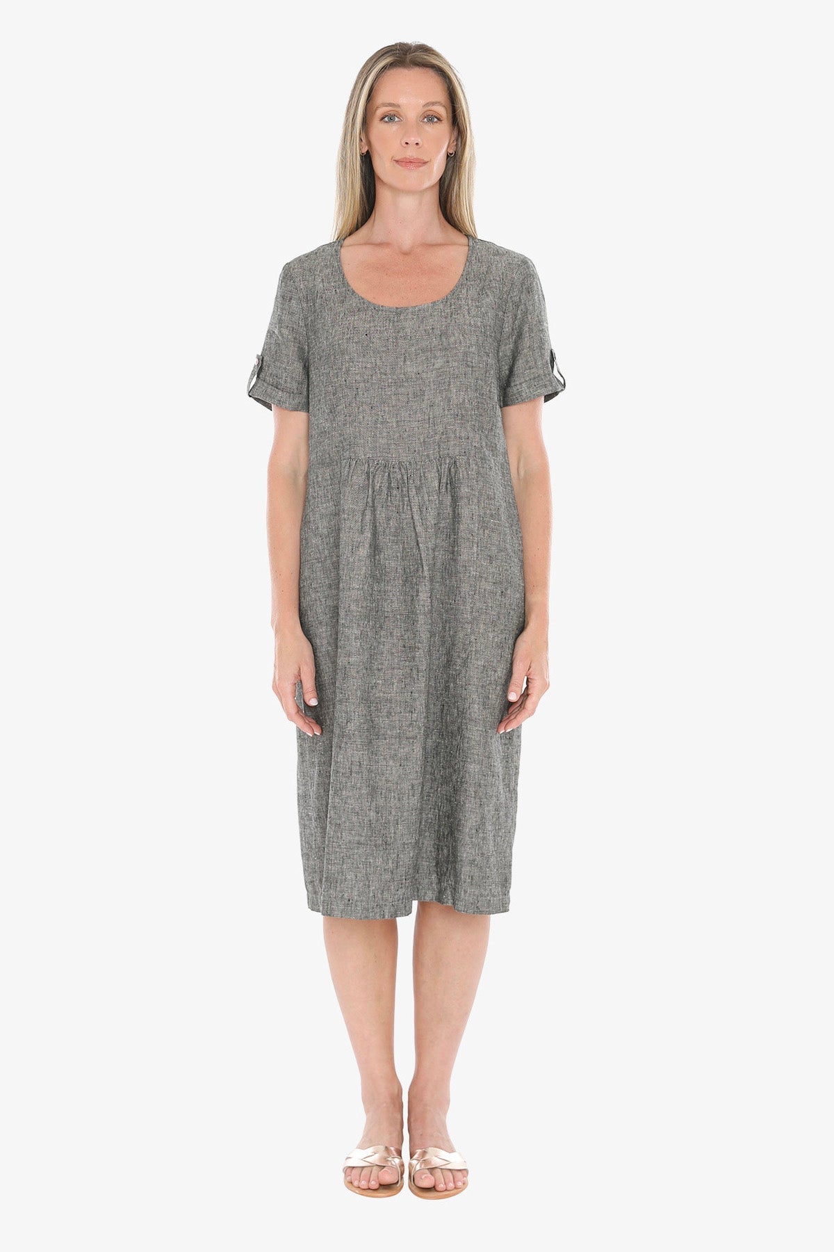 JUMP Clothing - Gather Waist Linen Dress - Blackstone