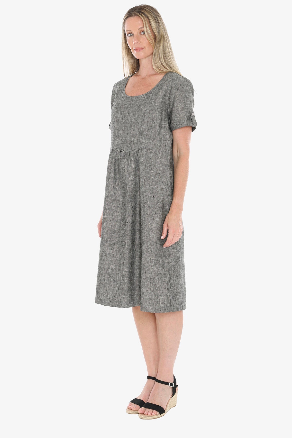 JUMP Clothing - Gather Waist Linen Dress - Blackstone