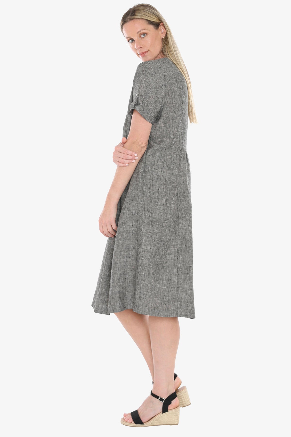 JUMP Clothing - Gather Waist Linen Dress - Blackstone