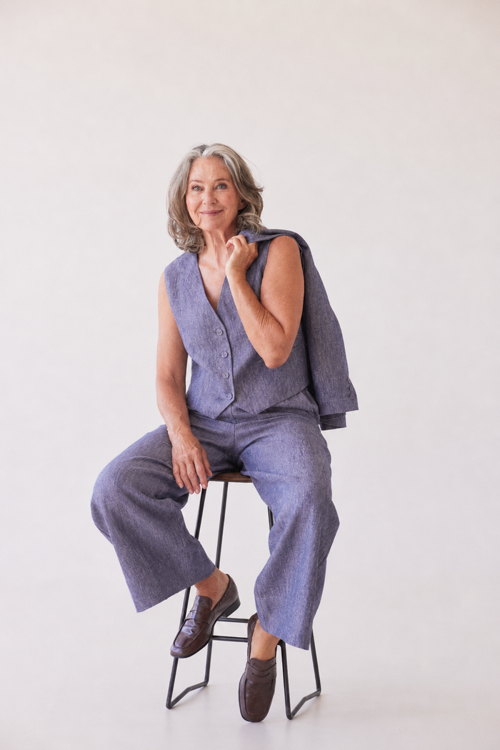 Eva’s Sunday - Winston Linen Waistcoat - Dusty Denim