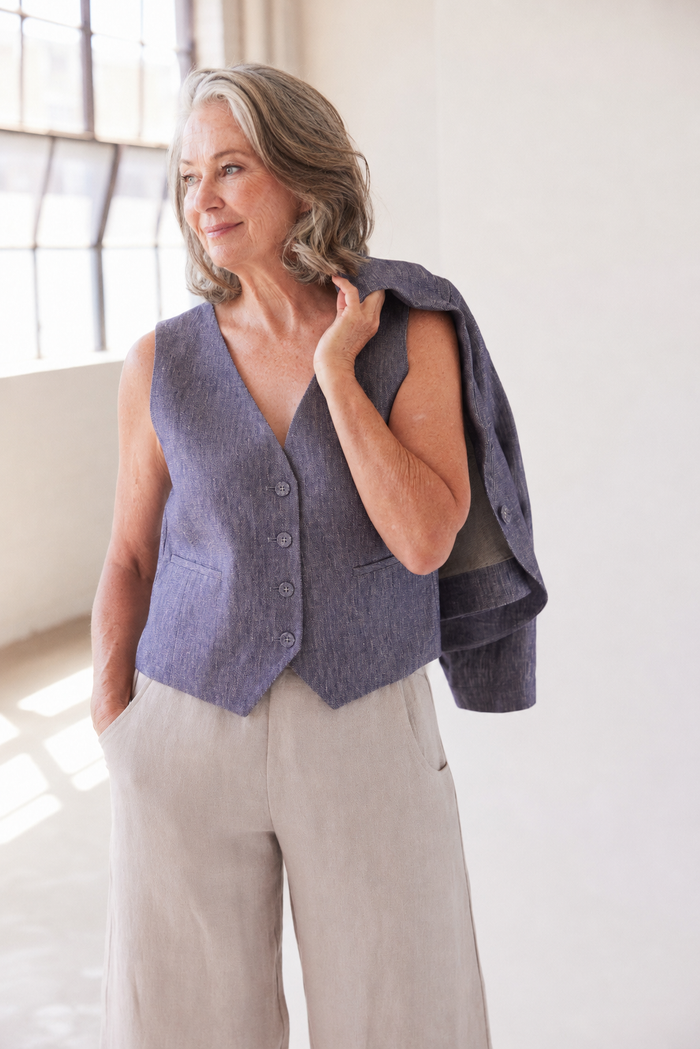 Eva’s Sunday - Winston Linen Waistcoat - Dusty Denim