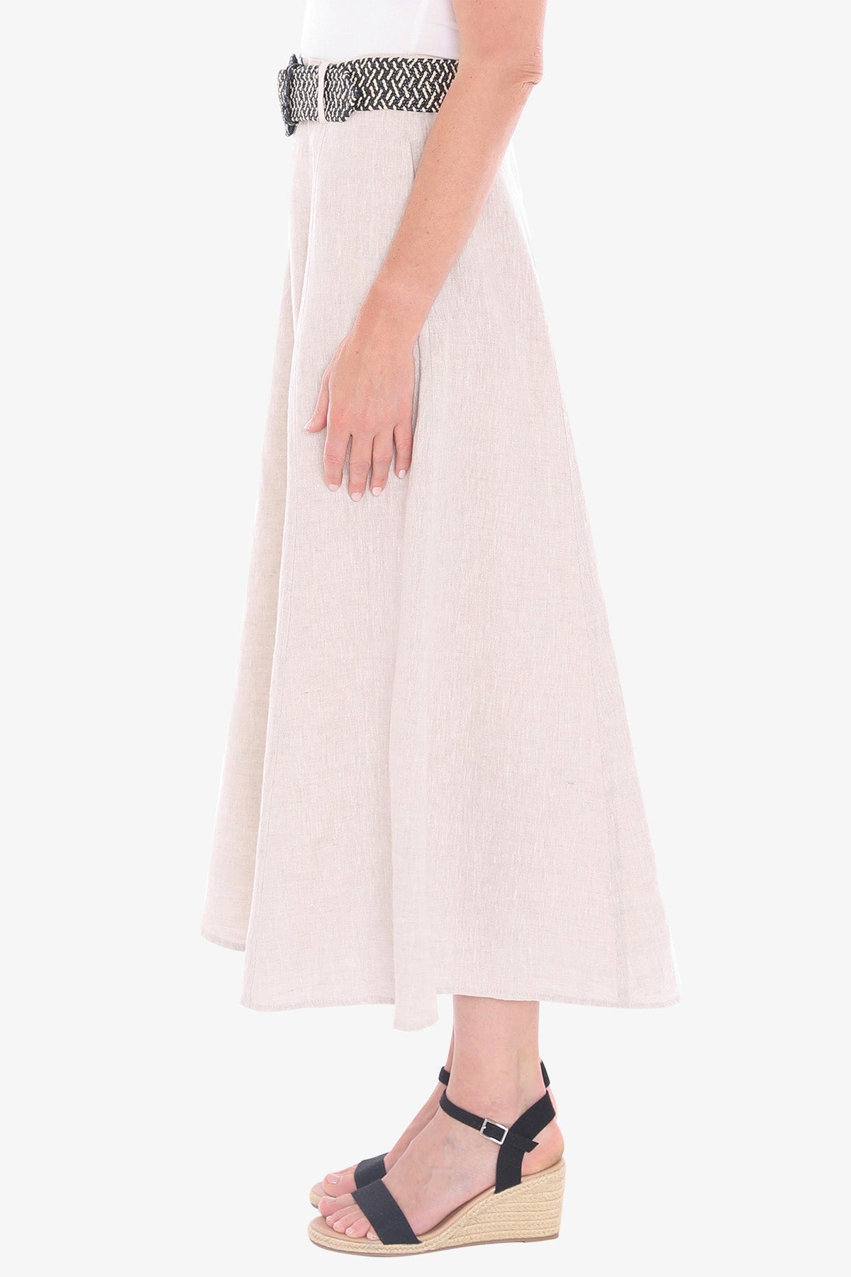 JUMP Clothing - Belted Panel Linen Skirt - Natural Flax
