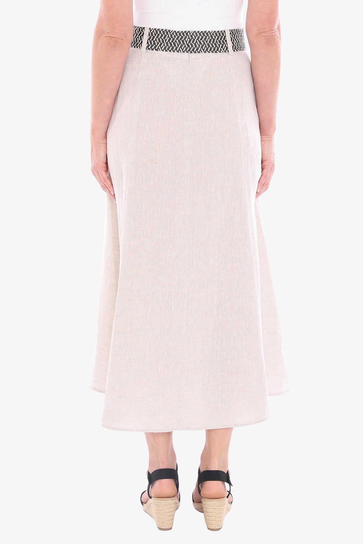 JUMP Clothing - Belted Panel Linen Skirt - Natural Flax