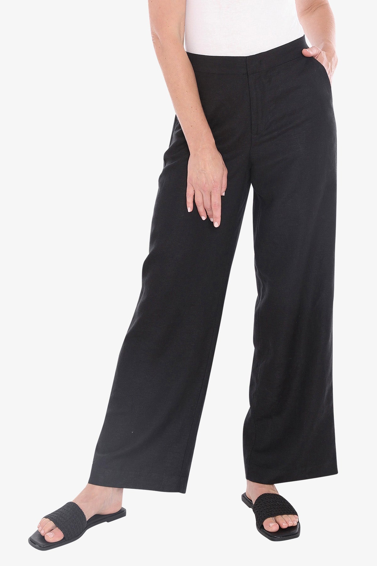 JUMP Clothing - Fly Front Linen Pant - Black
