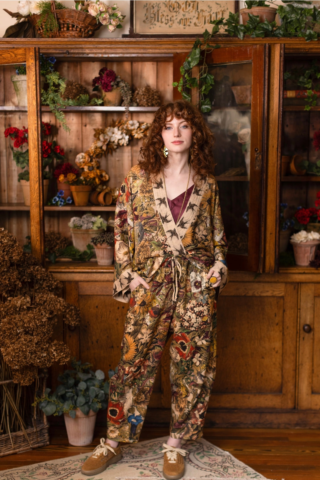 Market Of Stars - Golden Hour - Linen Cropped Artist Pant - Floral Print
