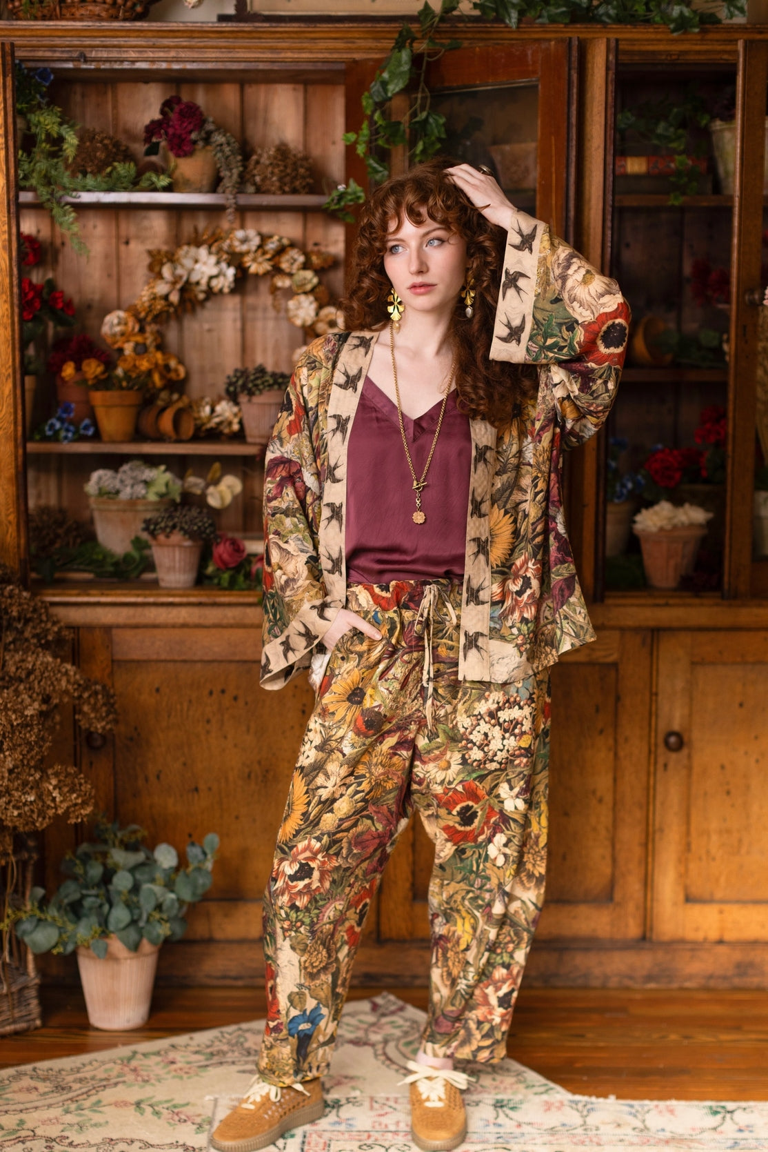Market Of Stars - Golden Hour - Linen Cropped Artist Pant - Floral Print