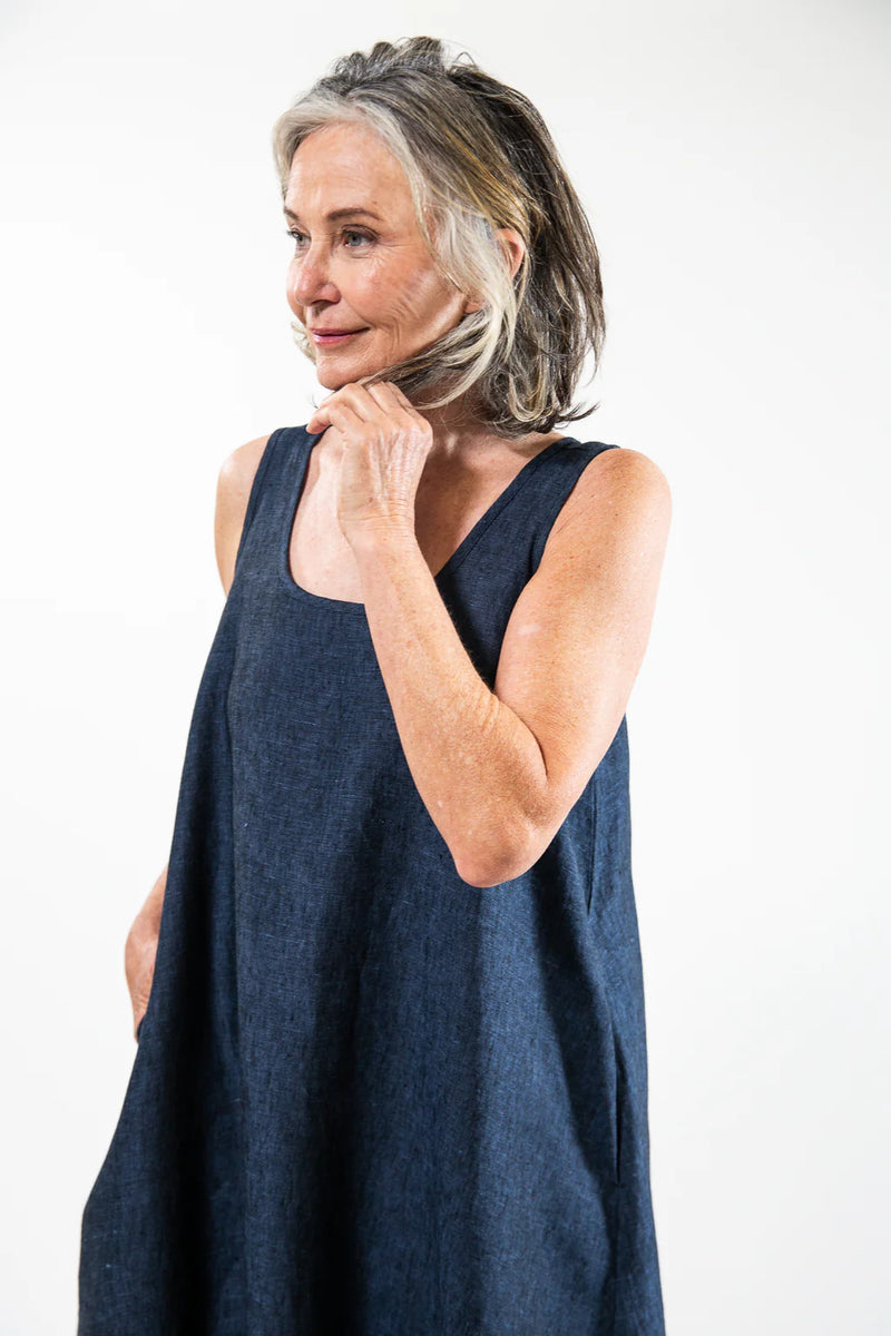 Eva’s Sunday ‘Danni’ Slip Linen Dress - Navy