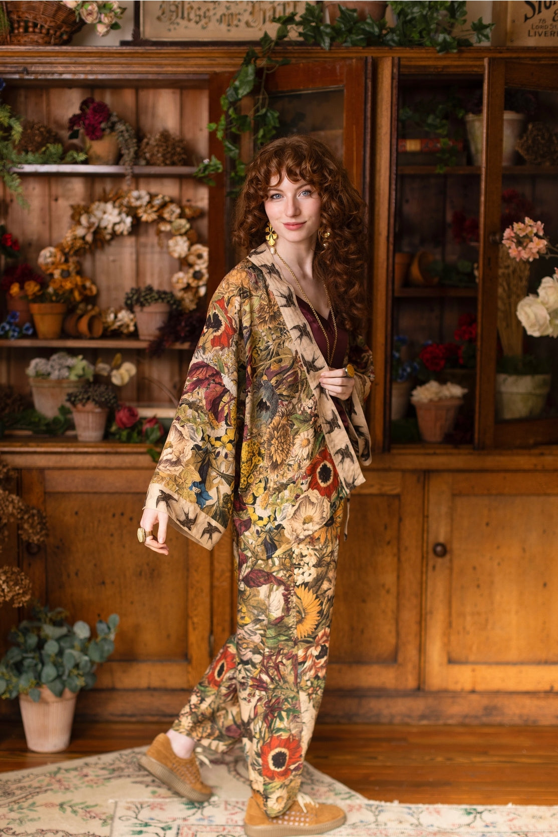 Market Of Stars - Golden Hour - Linen Cropped Artist Pant - Floral Print