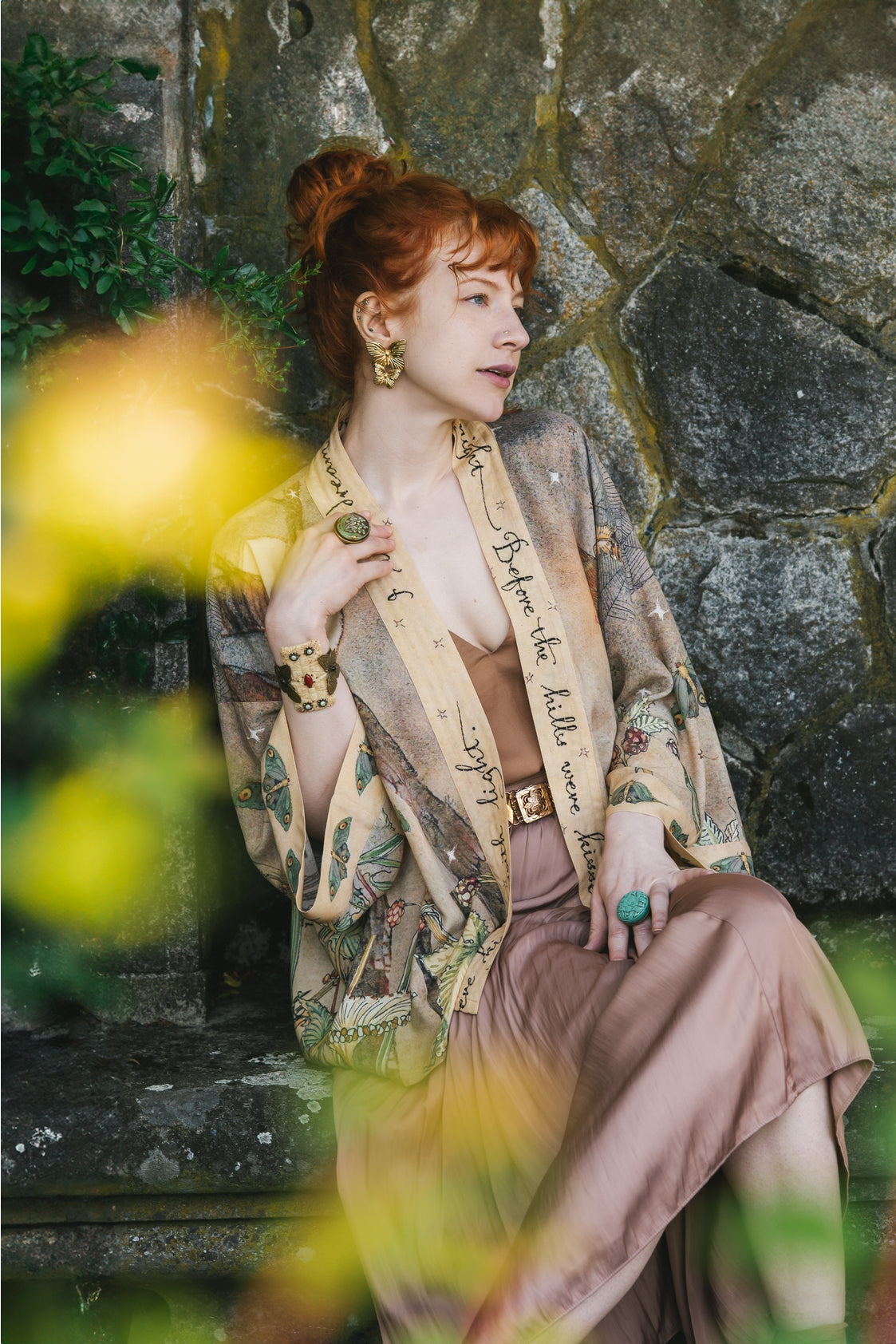 Market Of Stars - Lovelight - Pixie Cropped Bamboo Kimono Cardigan Duster - Woodland Swallow & Stars