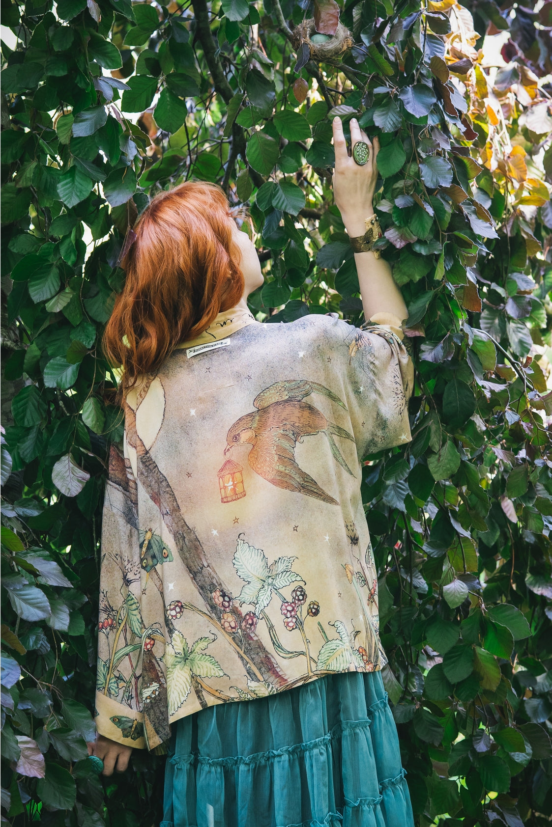 Market Of Stars - Lovelight - Pixie Cropped Bamboo Kimono Cardigan Duster - Woodland Swallow & Stars