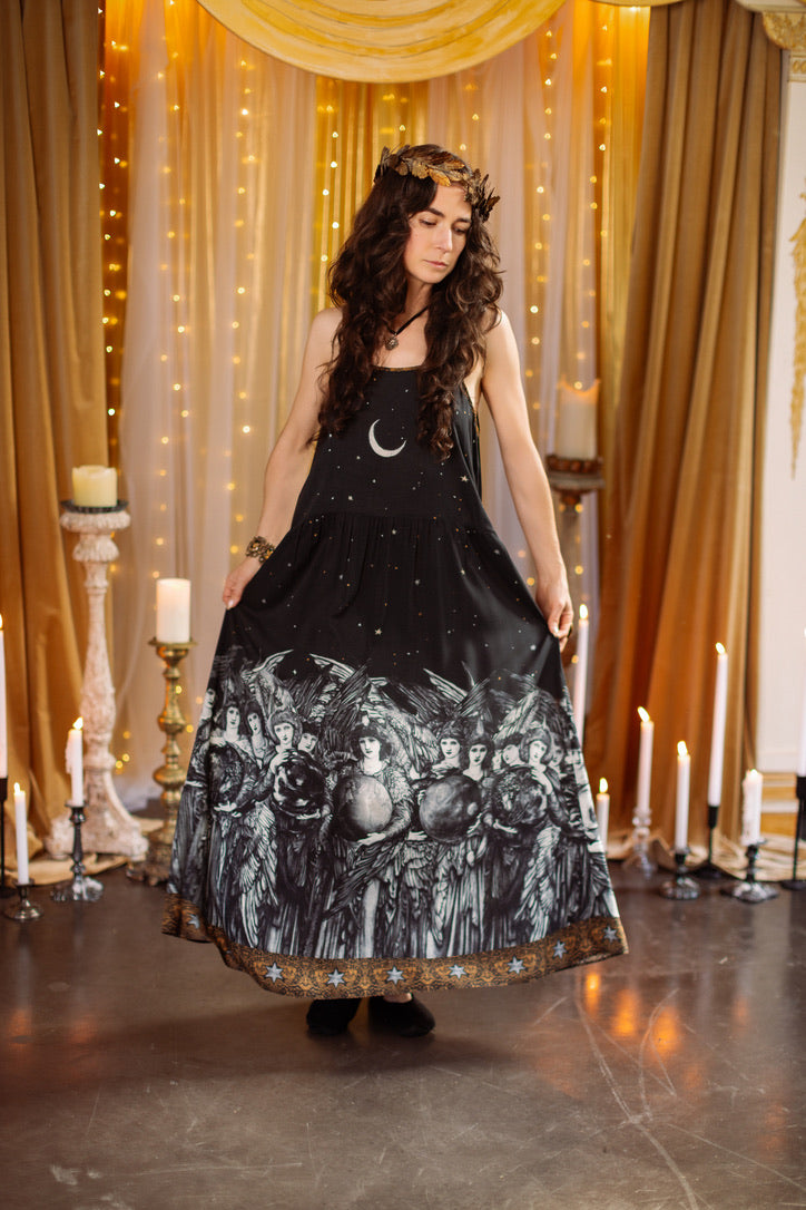 PRE-ORDER - Market Of Stars - The Guardians  - Long Maxi Bohéme Slip Dress - Angels, Moon & Stars