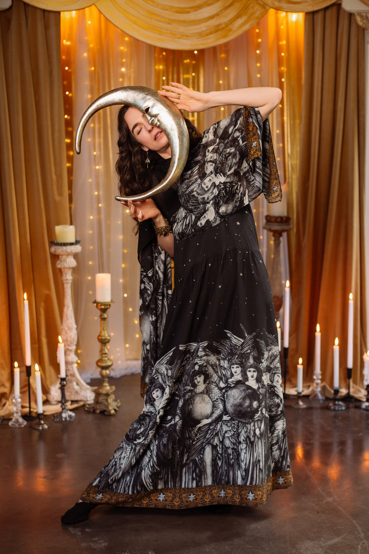 PRE-ORDER - Market Of Stars - The Guardians  - Long Maxi Bohéme Slip Dress - Angels, Moon & Stars