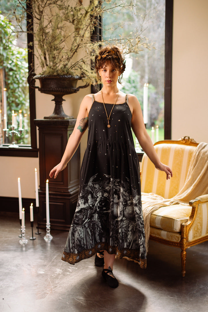 PRE-ORDER - Market Of Stars - The Guardians  - Long Maxi Bohéme Slip Dress - Angels, Moon & Stars