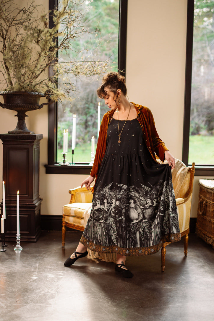 PRE-ORDER - Market Of Stars - The Guardians  - Long Maxi Bohéme Slip Dress - Angels, Moon & Stars