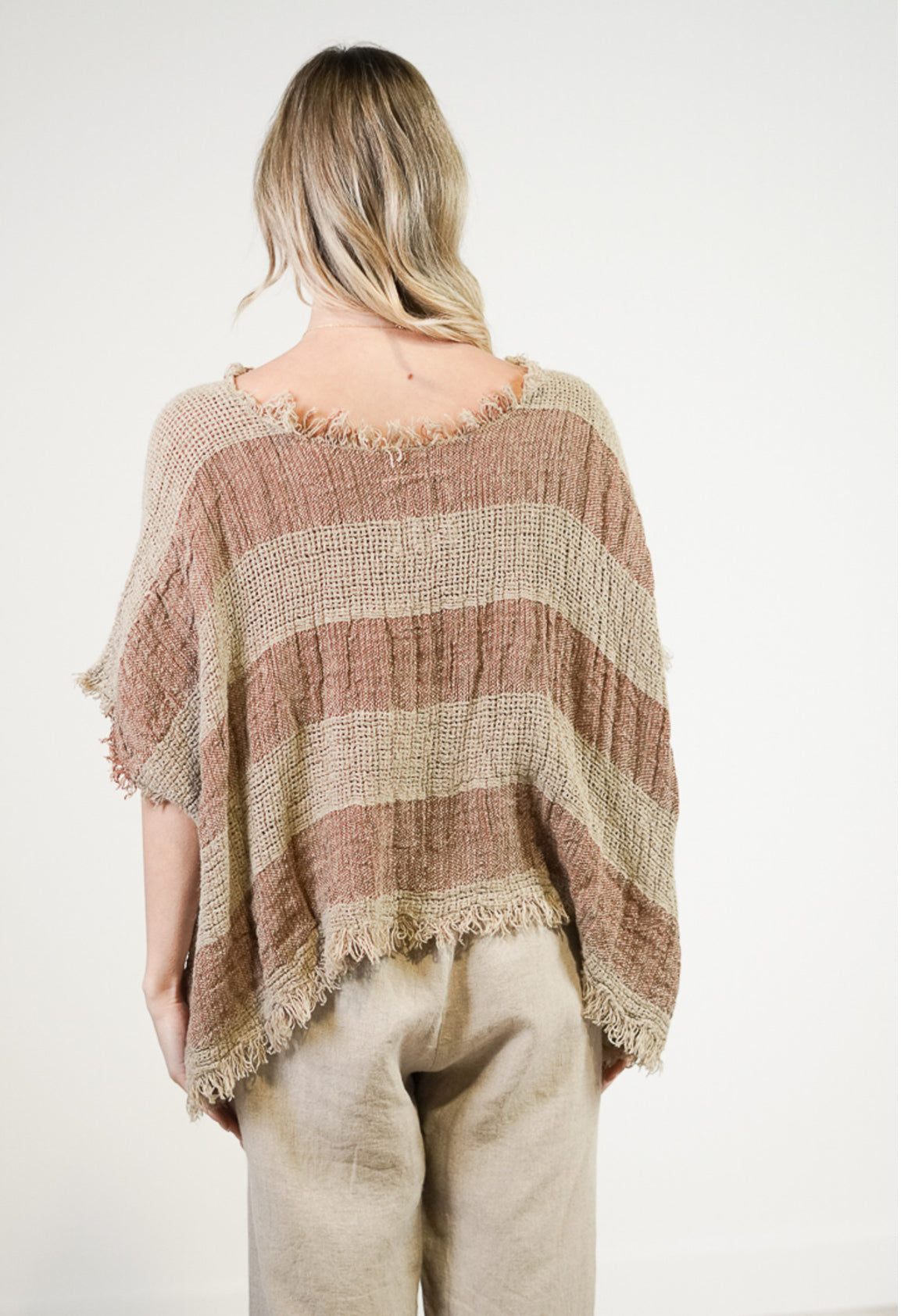 Rustic Linen - Sarita Linen Top - Brown & Natural Stripes