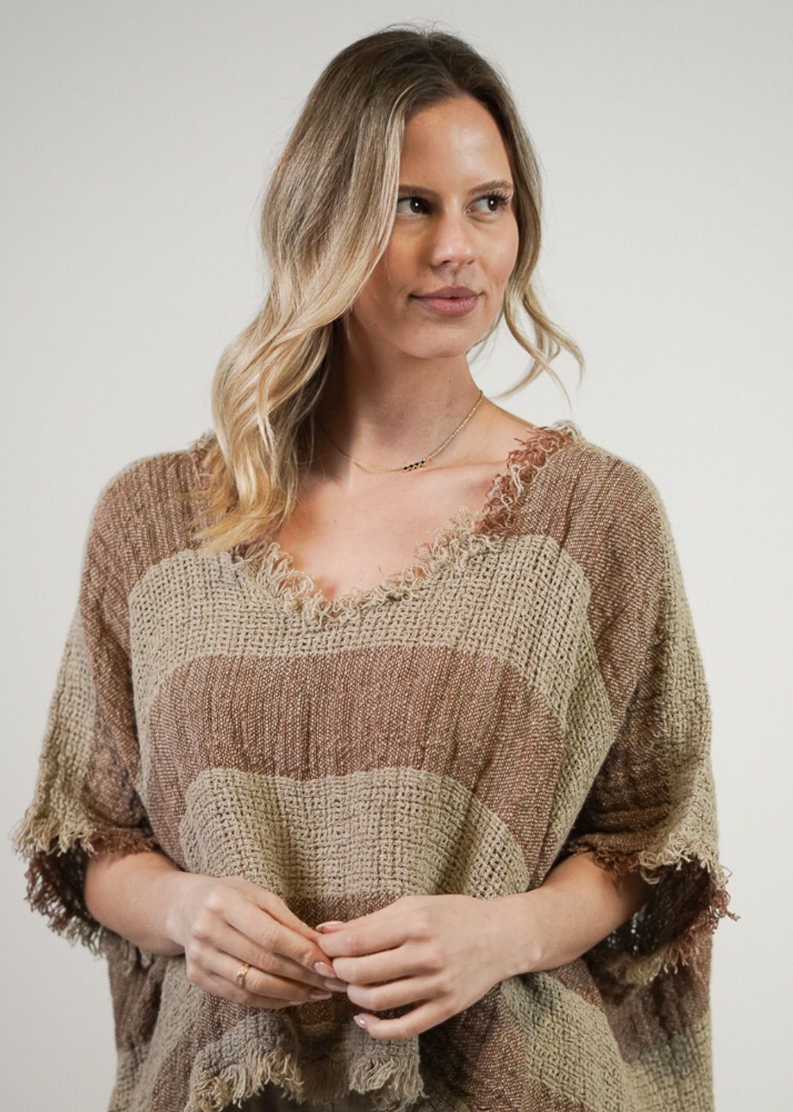 Rustic Linen - Sarita Linen Top - Brown & Natural Stripes
