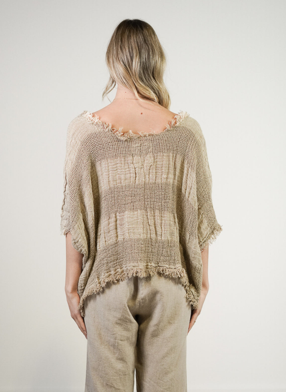 Rustic Linen - Sarita Linen Top - Natural & White Ombre
