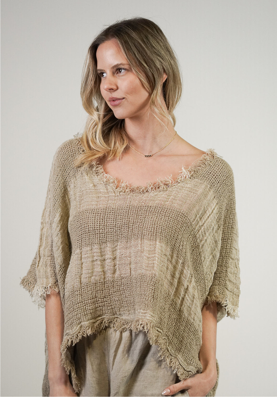 Rustic Linen - Sarita Linen Top - Natural & White Ombre