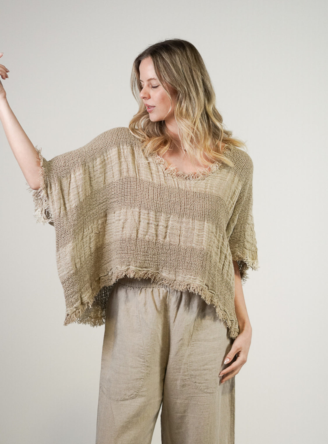 Rustic Linen - Sarita Linen Top - Natural & White Ombre