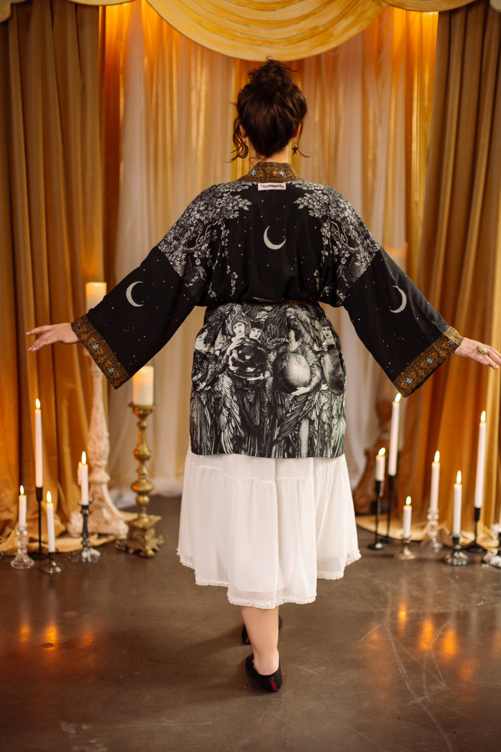 PRE-ORDER - Market Of Stars - The Guardians - Matinée Cropped Duster Bamboo Kimono - Angels, Moon & Stars