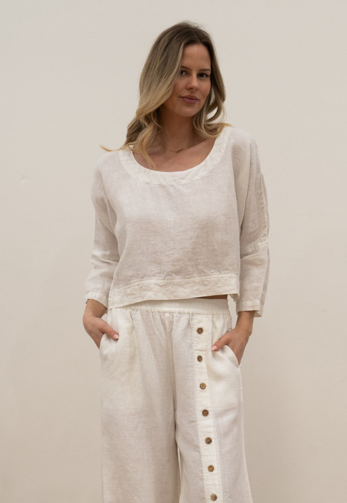 RUSTIC Linen - Elena Crop Top - White
