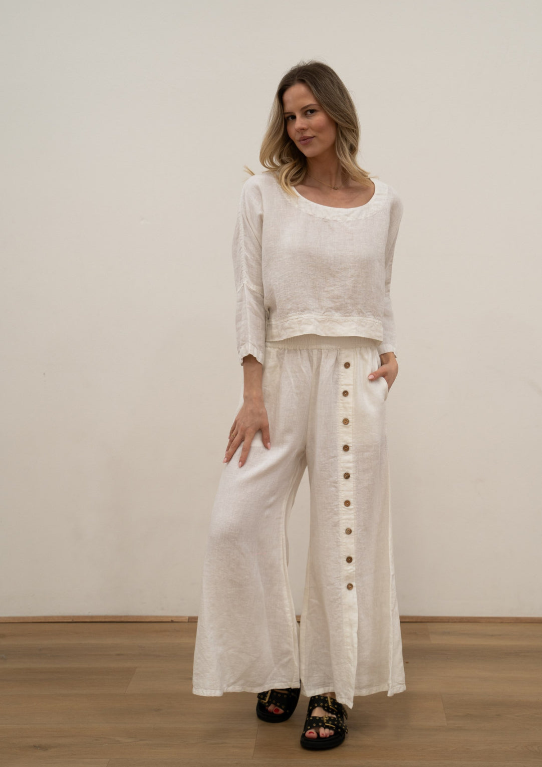 RUSTIC Linen - Elena Crop Top - White