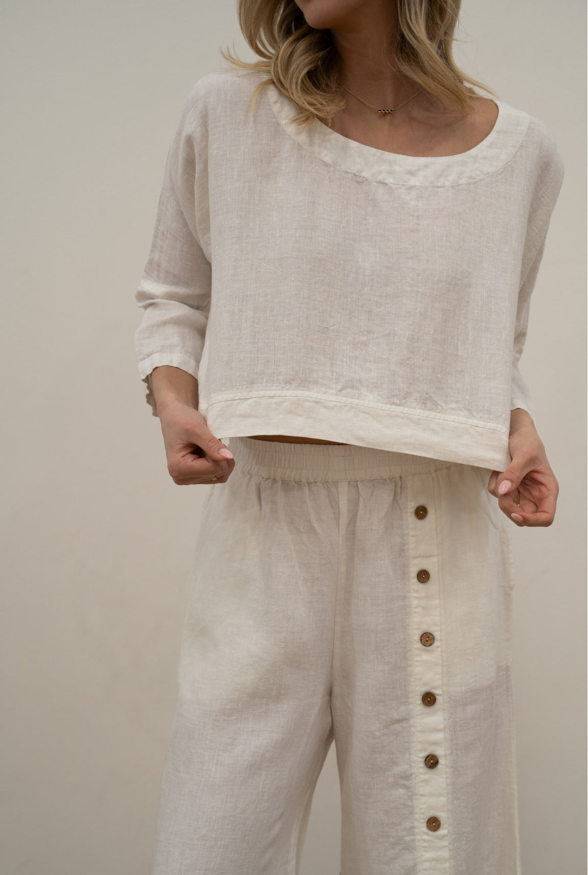 RUSTIC Linen - Elena Crop Top - White