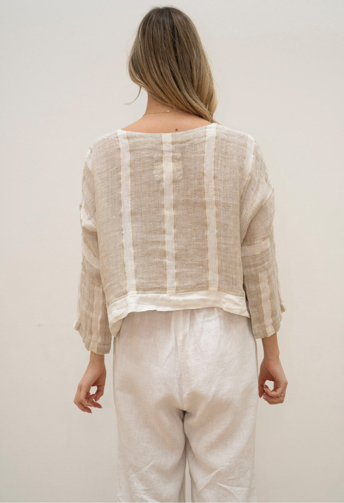 RUSTIC Linen - Elena Crop Top - Natural White w Gold Strand