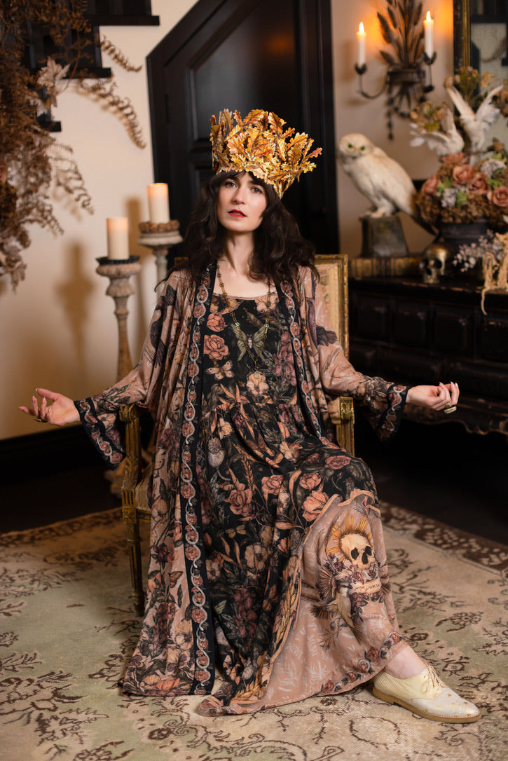 PRE-ORDER - Market Of Stars - Momento - Long Maxi Bohéme Slip Dress - Floral & Skull