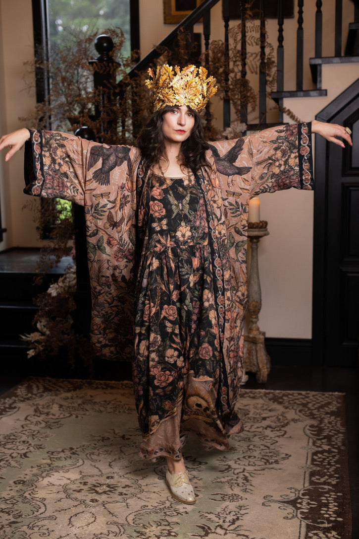 PRE-ORDER - Market Of Stars - Momento - Long Maxi Bohéme Slip Dress - Floral & Skull