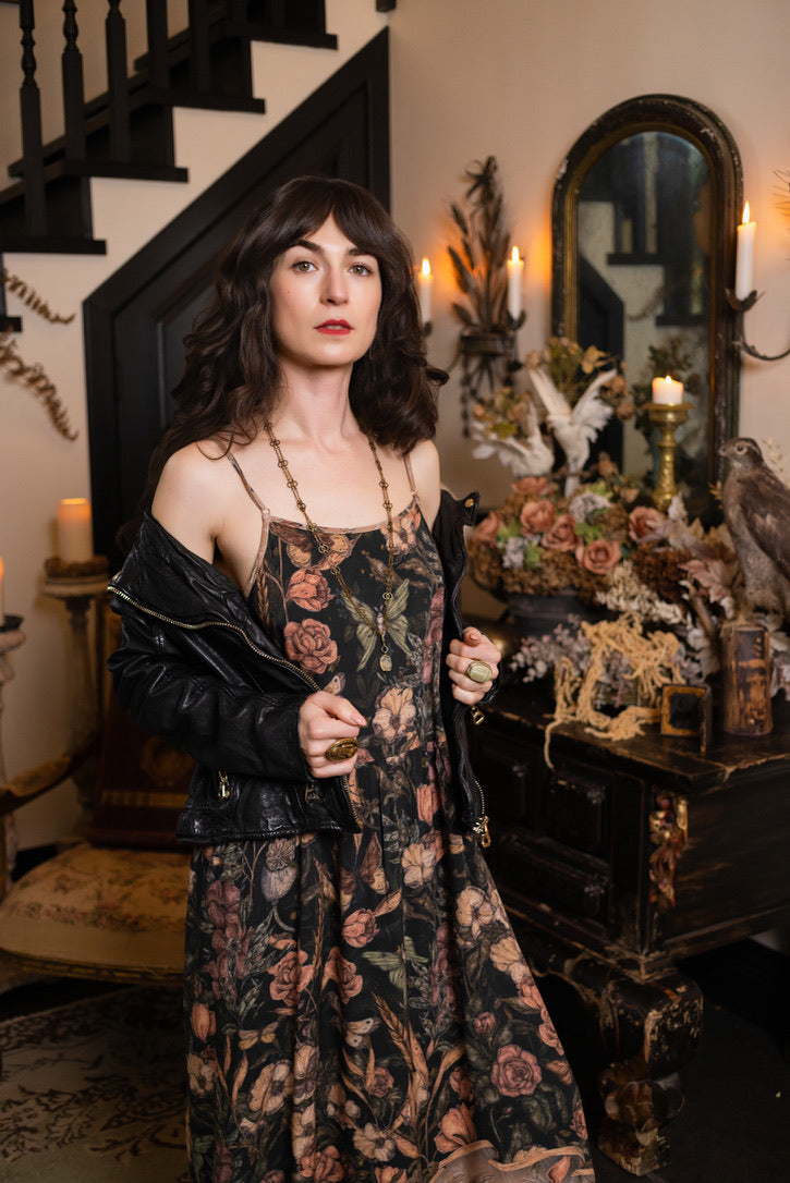 PRE-ORDER - Market Of Stars - Momento - Long Maxi Bohéme Slip Dress - Floral & Skull
