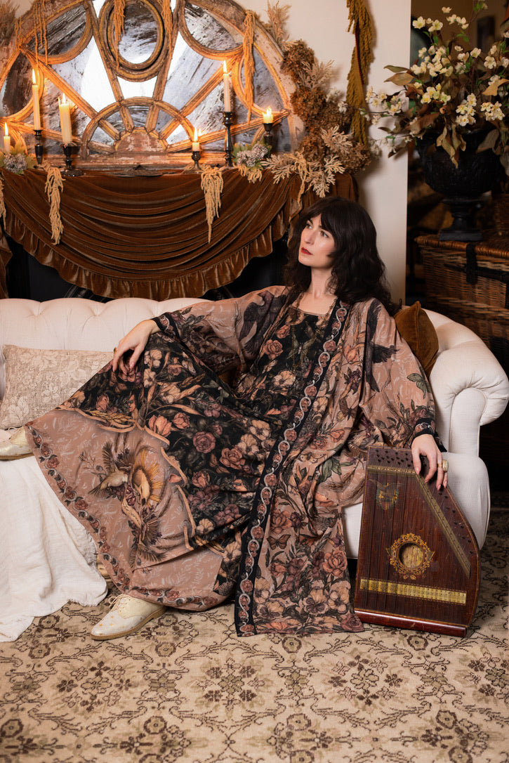PRE-ORDER - Market Of Stars - Momento - Long Maxi Bohéme Slip Dress - Floral & Skull