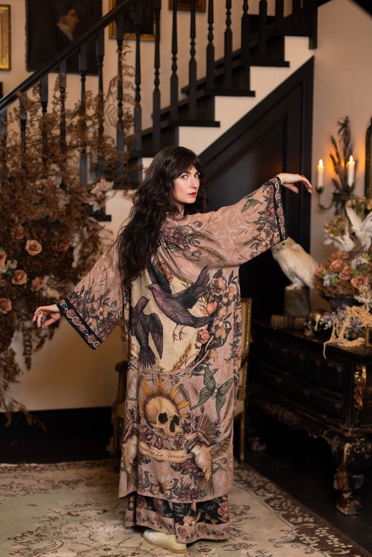 PRE-ORDER - Market Of Stars - Momento - Opera Duster Bamboo Kimono Duster Robe - Starlings & Skull