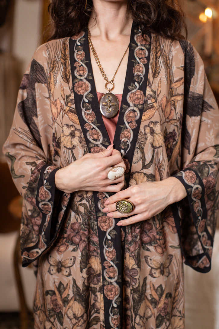 PRE-ORDER - Market Of Stars - Momento - Opera Duster Bamboo Kimono Duster Robe - Starlings & Skull