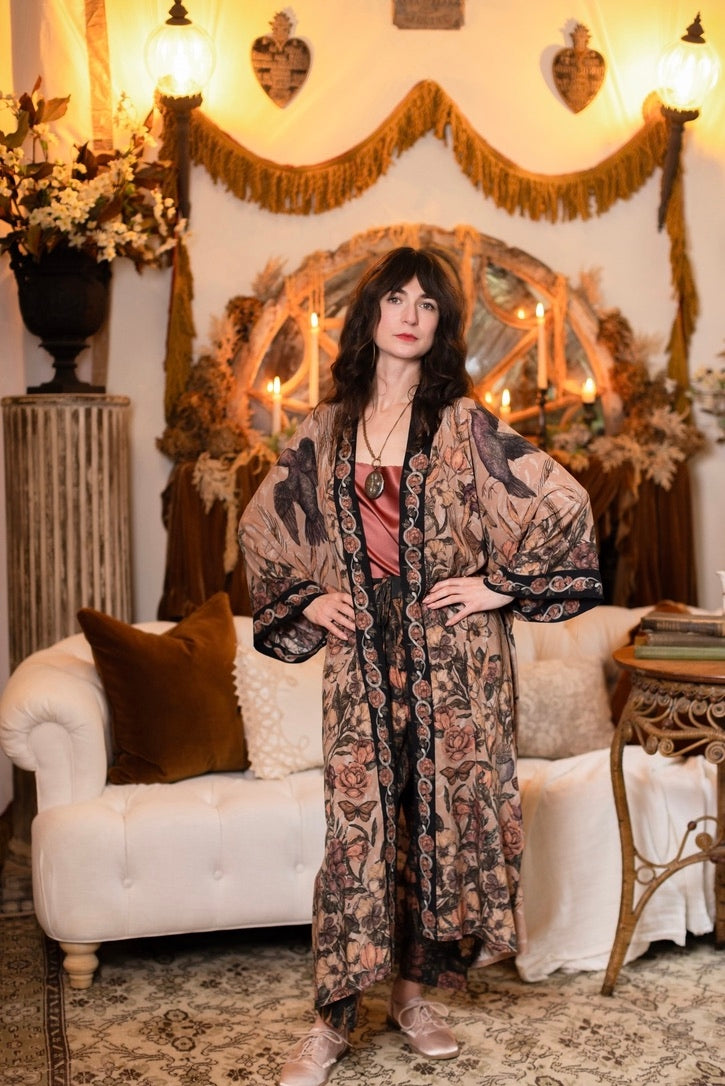 PRE-ORDER - Market Of Stars - Momento - Opera Duster Bamboo Kimono Duster Robe - Starlings & Skull