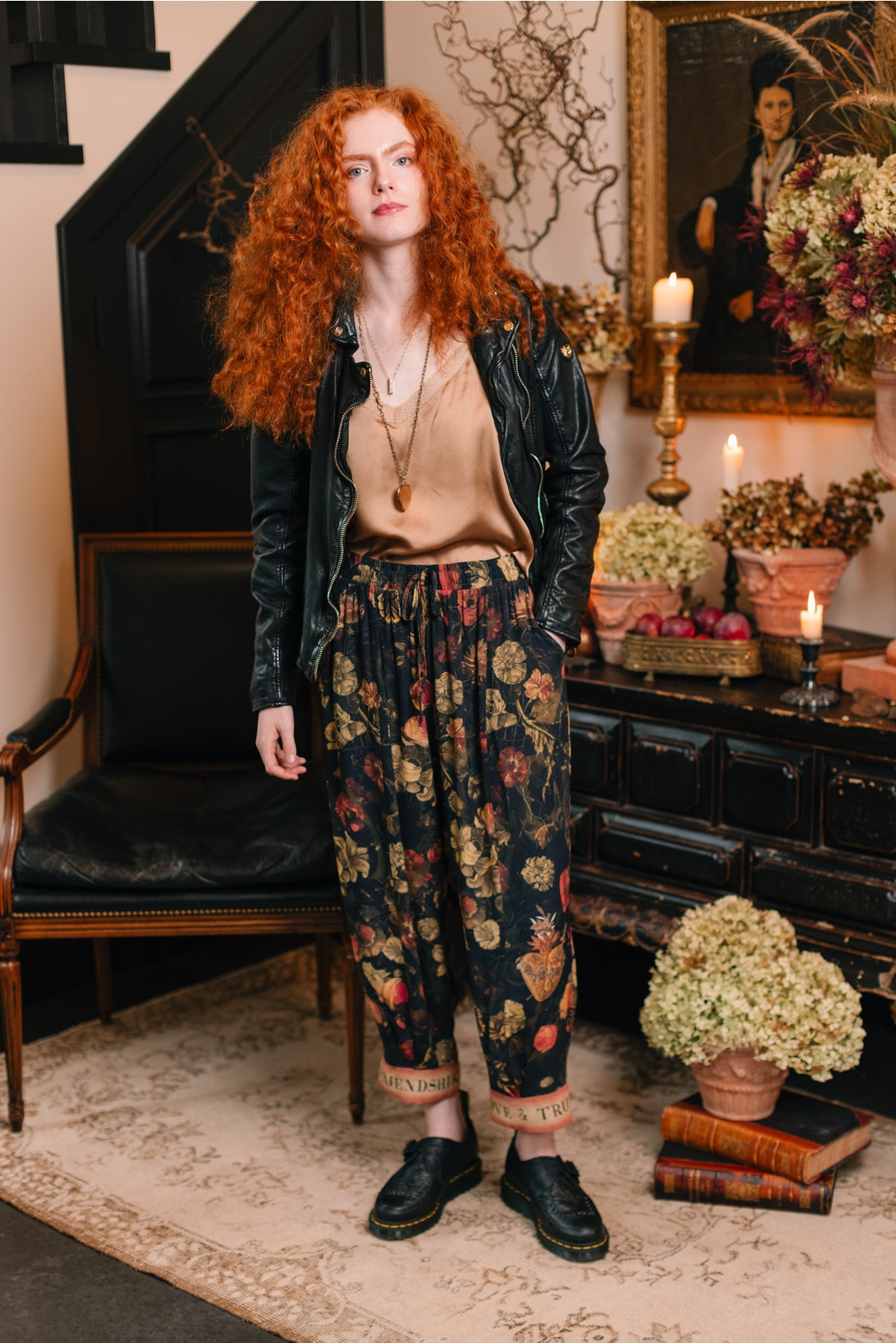 Market Of Stars - ‘Heart of Gold’ Cropped Poet Pant - Florals & Sacred Heart