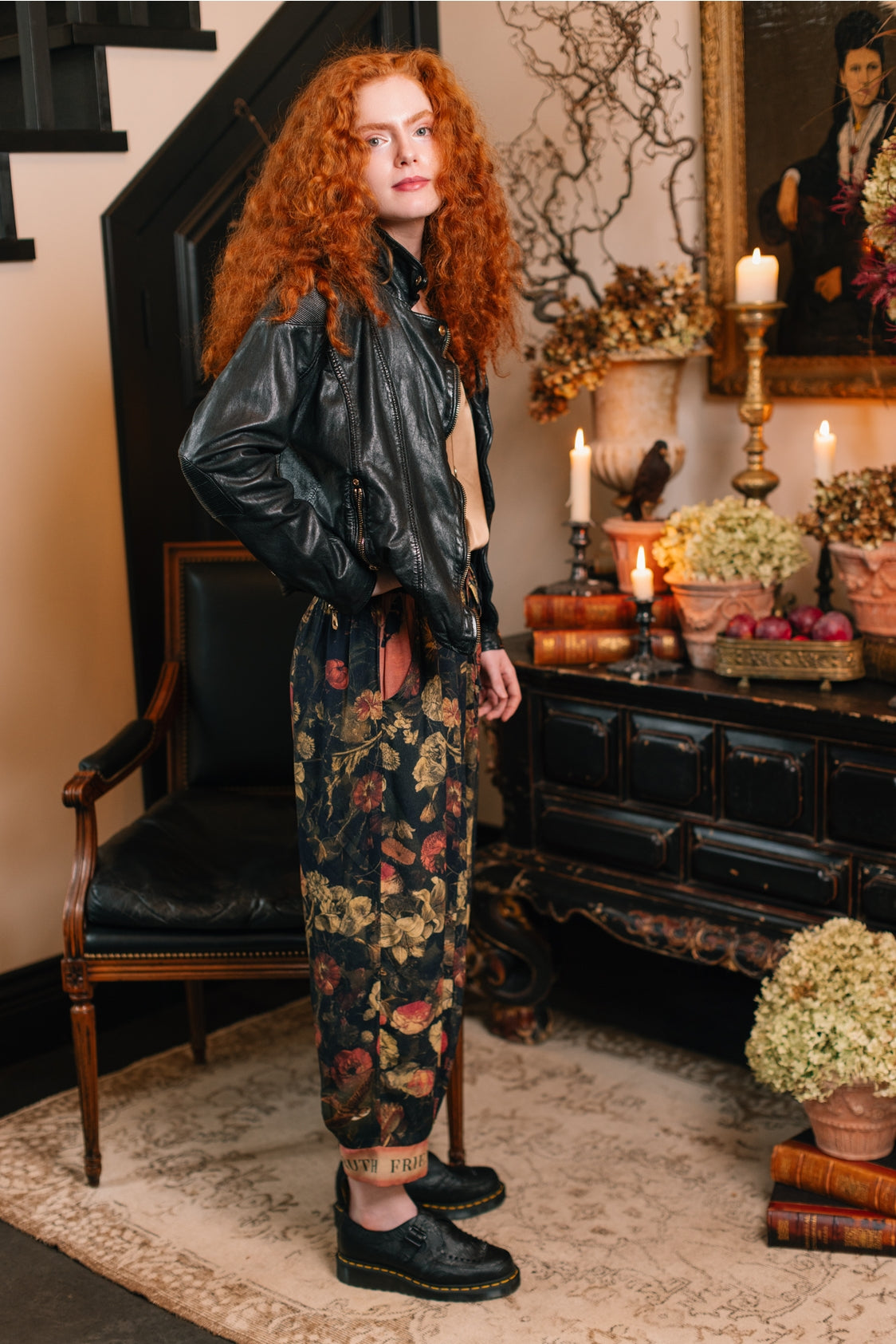 Market Of Stars - ‘Heart of Gold’ Cropped Poet Pant - Florals & Sacred Heart
